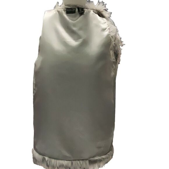 Rachel Zoe Silver Faux Fox Fur Fluffy Hook Closure Vest Jacket Size Medium - Picture 4 of 7